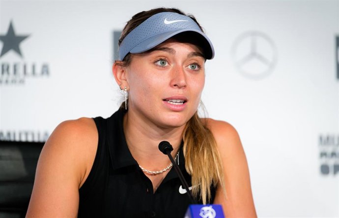 Paula Badosa atiende a los medios durante el Mutua Madrid Open 2021