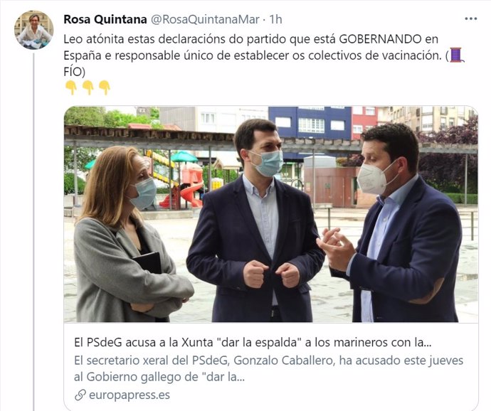 Captura del Twitter de Rosa Quintana