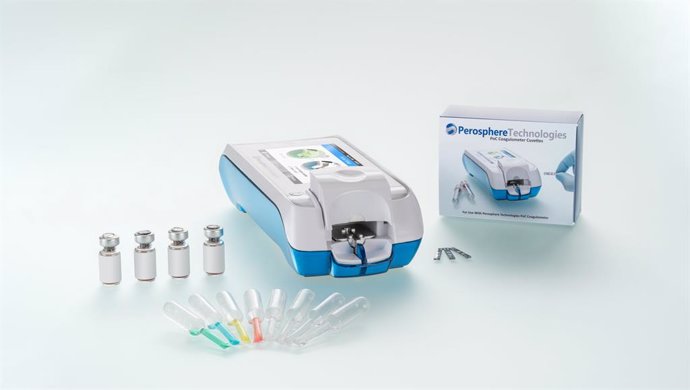 Pictured: Perosphere Technologies PoC Coagulometer System and Accessories