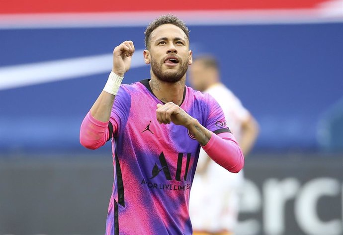 Neymar Jr of PSG celebrates his goal during the French championship Ligue 1 football match between Paris Saint-Germain (PSG) and RC Lens on May 1, 2021 at Parc des Princes stadium in Paris, France - Photo Jean Catuffe / DPPI