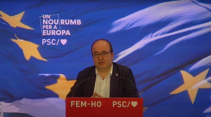 El ministre de Política Territorial i Funció Pública i primer secretari del PSC, Miquel Iceta, en la seva intervenció durant un acte del partit pel Dia d'Europa