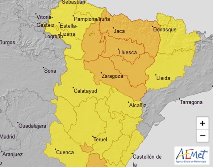 Aviso naranja por tormentas, con posibilidad de granizo, en la provincia de Huesca, Cinco Villas y Ribera del Ebro.