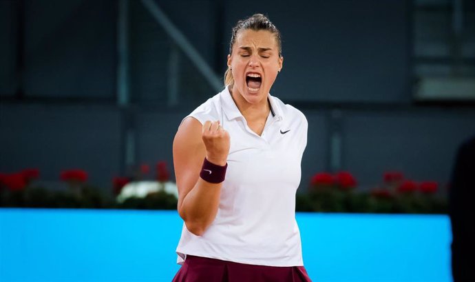 Aryna Sabalenka celebrando un punto en el Mutua Madrid Open 2021