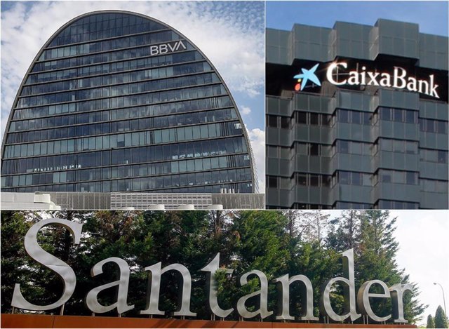 Archivo - Sedes de BBVA, CaixaBank y Santander.