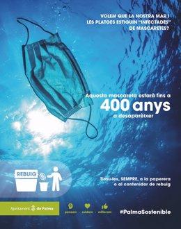 Imagen de la campaña para concienciar a la ciudadanía del riesgo ambiental de lanzar mascarillas al mar.