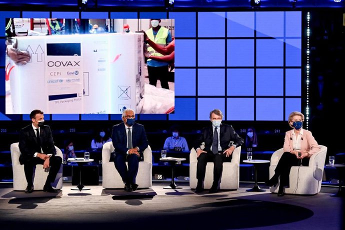 El presidente de Francia, Emmanuel Macron, el primer ministro portugués, Antonio Costa, el presidente del PE, David Sassoli y la presidenta de la Comisión Europea, Ursula von der Leyen, en la Conferencia sobre el Futuro de Europa