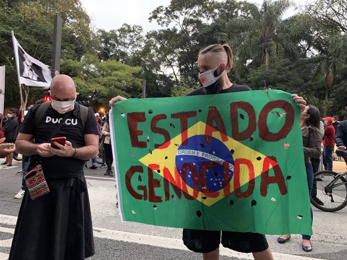 Manifestación en Sao Paulo contra la violencia policial y el último operativo llevado a cabo en la favela de Jacarezinho, en Río de Janeiro