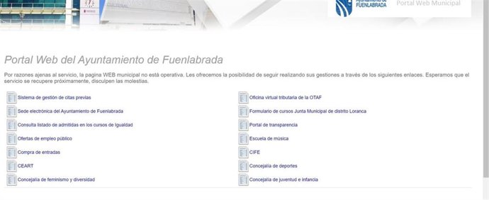 Un ciberataque deja suspendida temporalmente la web municipal de Fuenlabrada