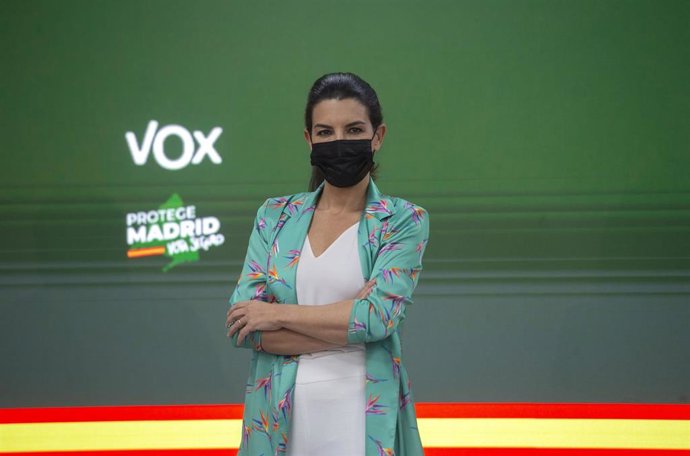 La candidata de Vox a la Presidencia de la Comunidad de Madrid, Rocío Monasterio, durante una rueda de prensa tras la reunión del Comité de Acción Política del partido, a 5 de mayo de 2021, en Madrid (España). La reunión tiene lugar un día después de la