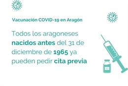 Aragón abre la vacunación contra la COVID-19 para los nacidos en 1964 y 1965.