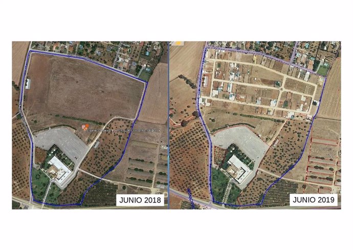 Comparativa de la zona parcelada en Alcalá de Guadaíra (Sevilla)