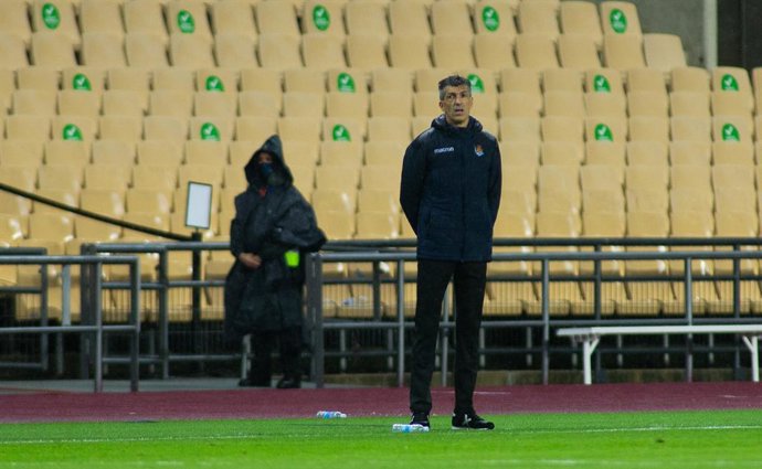 Archivo - Imanol Alguacil, head coach of Real Sociedad, during Copa Del Rey Final match between Real Sociedad and Athletic Club at Estadio de La Cartuja on April 03, 2021 in Seville, Spain.