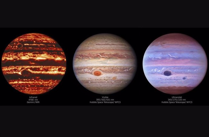 Nuevas imágenes de Júpiter en diferentes longitudes de onda
