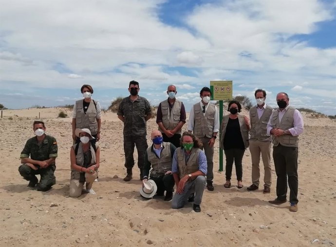 Visita del delegado territorial de Desarrollo Sostenible de la Junta en Cádiz, Daniel Sánchez, a una de las zonas de cría de chorlitejo patinegro en el litoral de la Bahía de Cádiz.