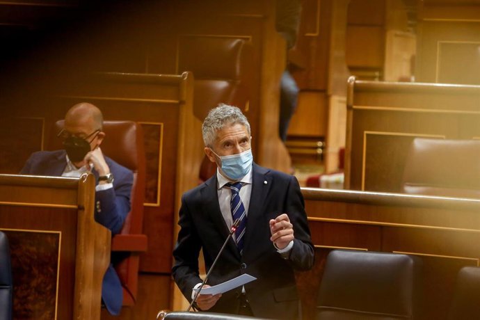 El ministro del Interior, Fernando Grande-Marlaska, interviene la sesión de control al Gobierno en el Congreso