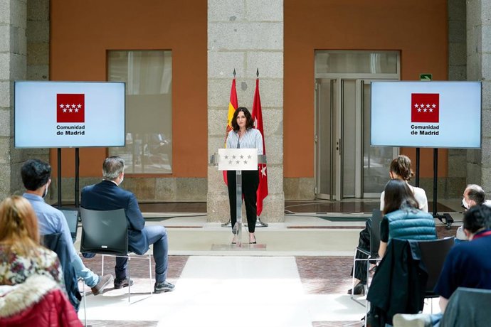 La presidenta de la Comunidad de Madrid, Isabel Díaz Ayuso, durante la rueda de prensa posterior a la reunión del Consejo de Gobierno