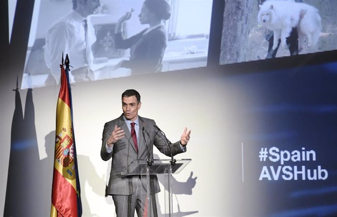 Archivo - El presidente del Gobierno, Pedro Sánchez, interviene en la presentación del Plan 'Spain Audiovisual' Hub, en el Cine Doré, en Madrid (España), a 24 de marzo de 2021.  