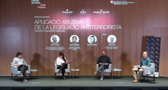 Presentación del informe 'Aplicación abusiva de la legislación terrorista' de la Oficina de Derechos Civiles y Políticos del Govern, el miércoles 12 de mayo de 2021.