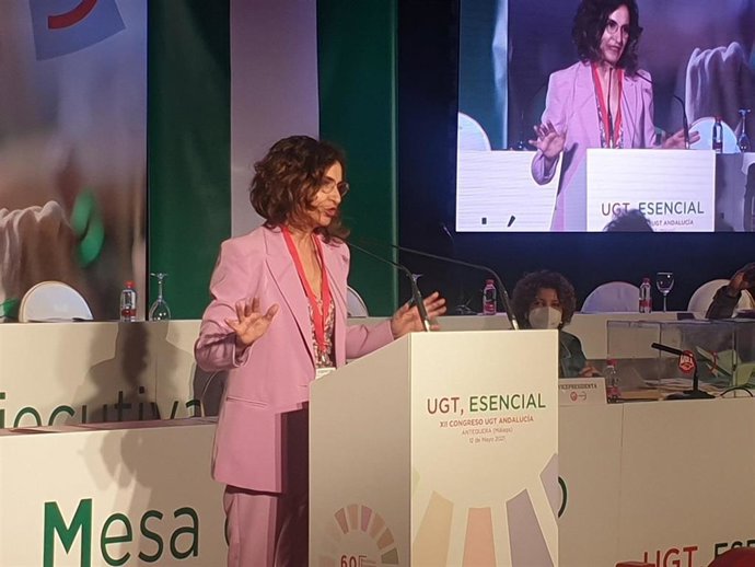 La ministra de Hacienda, María Jesús Montero, en el 12 Congreso de UGT-A.