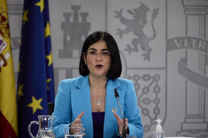 La ministra de Sanidad, Carolina Darias comparece en una rueda de prensa posterior a la reunión del Consejo Interterritorial del Sistema Nacional de Salud (CISNS) en el Complejo de la Moncloa, a 12 de mayo de 2021, en Madrid (España). La incidencia acum