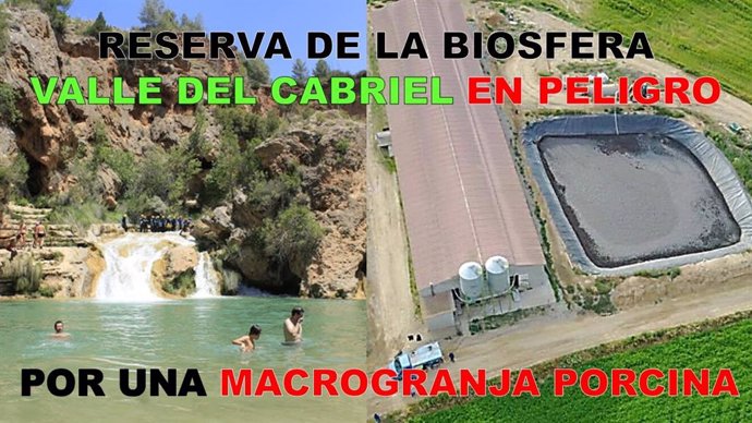 Cartel de protesta contra la instalación de una macrogranja porcina en Cardenete
