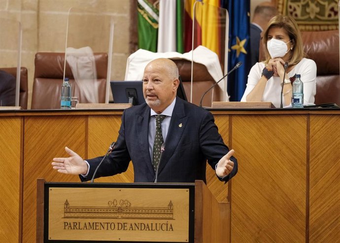 El consejero de Educación y Deporte, Javier Imbroda, en el Pleno del Parlamento andaluz.