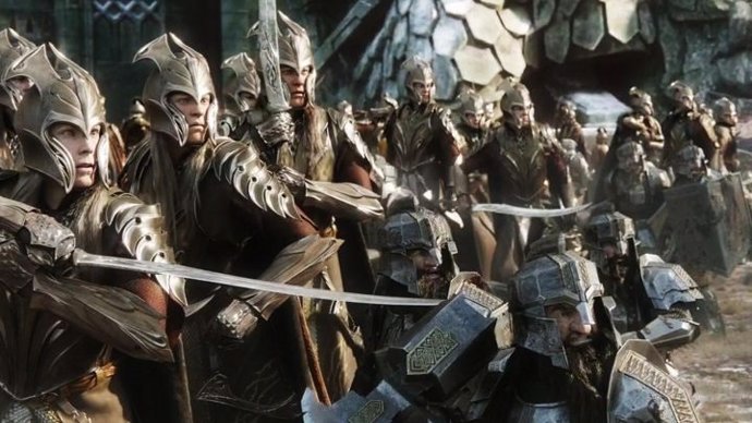 Imagen de una batalla de El Hobbit, la precuela de El señor de los anillos