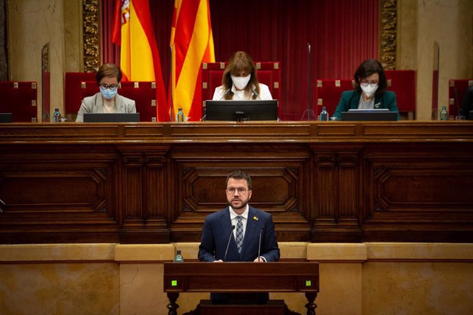 El vicepresident de la Generalitat en funcions i candidat d'ERC a la presidncia, Pere Aragons, en el ple del Parlament.