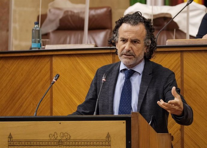 El diputado del PP, Pablo Venzal, este jueves en la tribuna del Parlamento en la defensa de la PNL de su partido.
