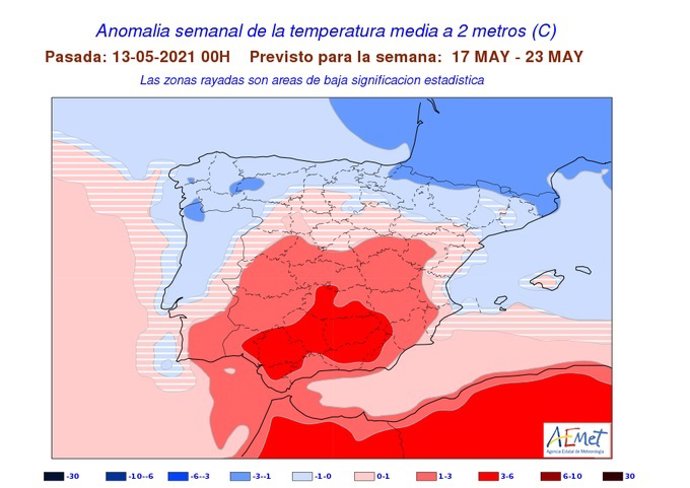 Mapa facilitado por la Aemet sobre la previsión en CyL para los próximos diez días