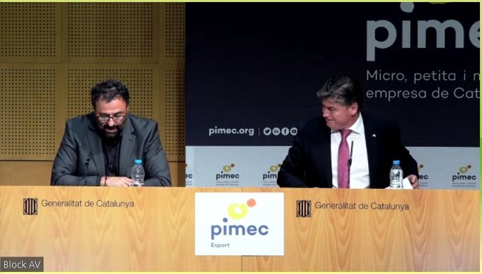 El presidente de Pimec, Antoni Cañete, el presidente de Pimec Esport, August Tarragó, en la presentación de la nueva sectorial de la patronal