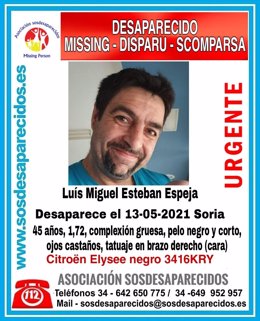 Cartel en el que se pide colaboración ciudadana para encontrar a un hombre desaparecido en Soria.