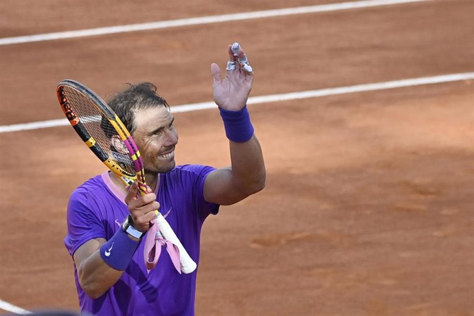 El tenista español Rafa Nadal celebra una victoria en el Masters 1000 de Roma 2021