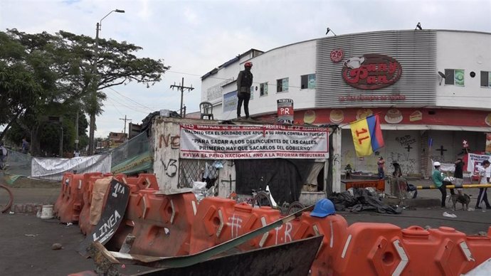 Bloqueo de manifestantes en la ciudad colombiana de Cali