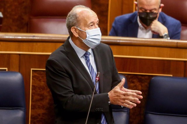 El ministro de Justicia, Juan Carlos Campo, interviene en una sesión de control en el Congreso de los Diputados, a 12 de mayo de 2021, en Madrid, (España). 