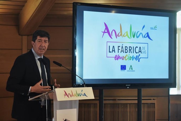 Presentación de la presencia de Andalucía en Fitur por parte del vicepresidente de la Junta de Andalucía y consejero de Turismo, Regeneración, Justicia y Administración Local, Juan Marín, foto de archivo
