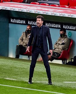 Diego Pablo Simeone, coach of Atletico de Madrid, during the Spanish league, La Liga Santander, football match played between Athletic Club and Atletico de Madrid at San Mames stadium on April 25, 2021 in Bilbao, Spain.