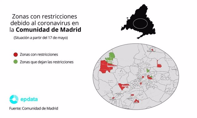 Zonas con restricciones debido al coronavirus en la Comunidad de Madrid a partir del 17 de mayo
