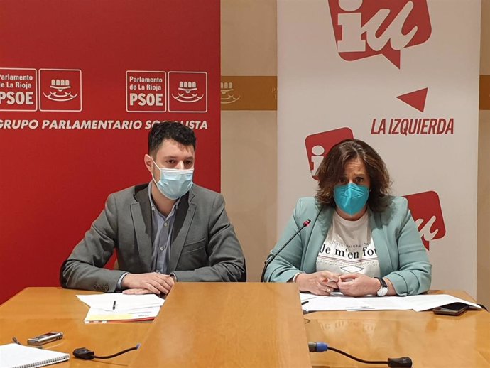 El portavoz del Grupo Parlamentario Socialista, Raúl Díaz, y la diputada de IU en el Parlamento de La Rioja, Henar Moreno, en comparecencia de prensa
