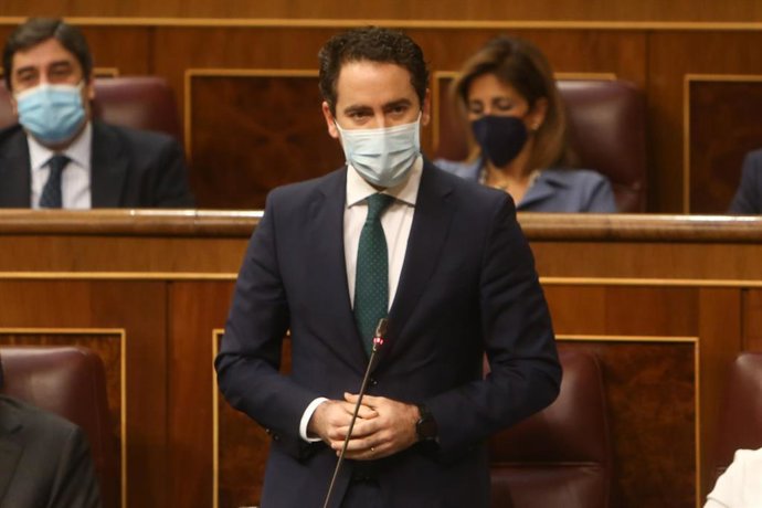 El secretario de Organización del PP, Teodoro García Egea, interviene en una sesión de control en el Congreso de los Diputados, a 12 de mayo de 2021, en Madrid, (España). Durante el pleno el Ejecutivo se enfrentará a las preguntas de la oposición, entre