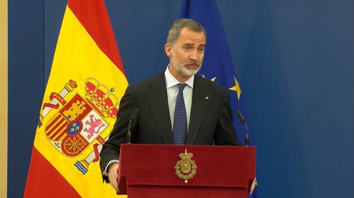 El Rey Felipe VI en el acto de entrega de los Premios Nacionales de Investigación este lunes 17 de mayo de 2021