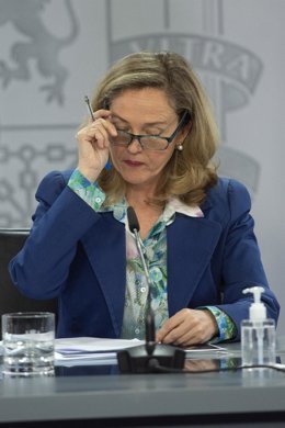 La vicepresidenta segunda y ministra de Asuntos Económicos y Transformación Digital, Nadia Calviño presentó el componente 11 del Plan de Recuperación, Transformación y Resiliencia enviado a la Comisión Europea, a 17 de mayo de 2021, en Madrid (España).  