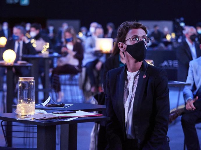 La presidenta del Gobierno de Navarra, María Chivite, en al acto 'Navarra Digital Territory', a 17 de mayo de 2021, en el Pabellón Navarra Arena, Pamplona, Navarra (España). Con el encuentro, organizado con motivo del Día Mundial de Internet, se intenta