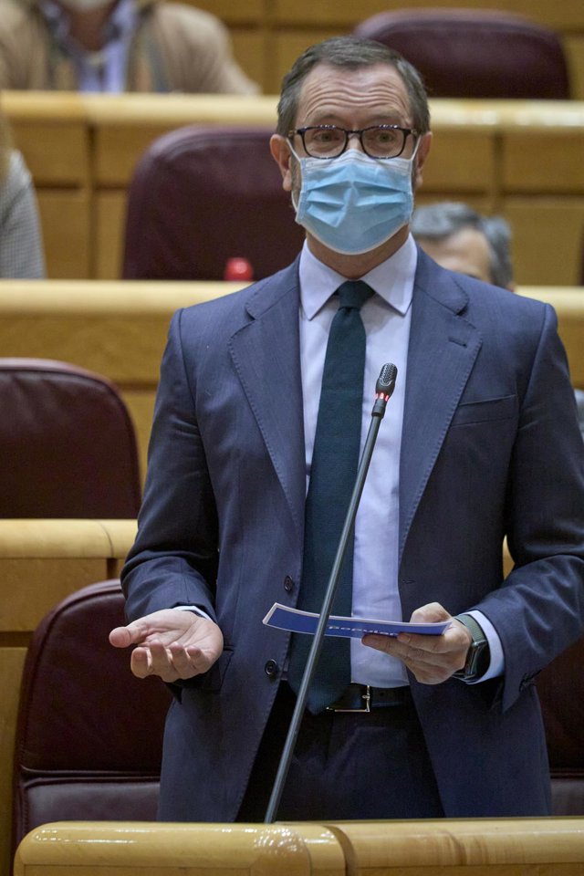 Archivo - El portavoz del Grupo Popular en el Senado, Javier Maroto, interviene durante una sesión de control al Gobierno en el Senado, a 13 de abril de 2021, en Madrid (España). 