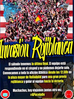 Cartel del Frente Atlético en el que convoca una concentración de aficionados en Valladolid este sábado.