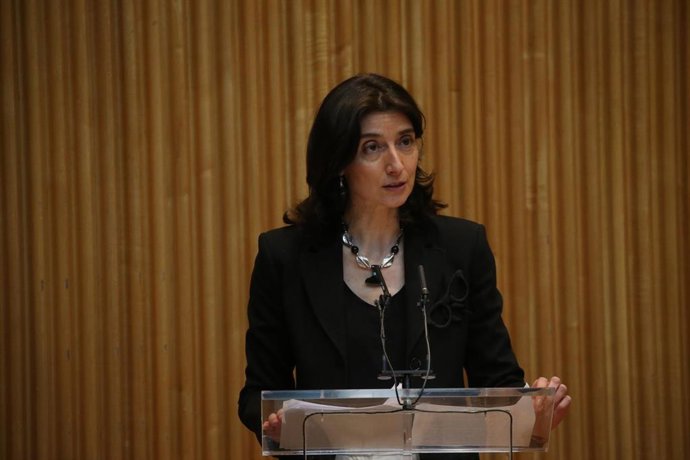 La presidenta del Senado, Pilar Llop, interviene en la jornada en el Congreso de los Diputados sobre el Estado Abierto,a 17 de mayo de 2021, en Madrid (España). Con motivo de la Semana de la Administración Abierta, la Cámara Baja acoge hoy la jornada. E