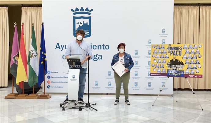 Los concejales de Adelante Málaga en el Ayuntamiento de Málaga Nicolás Sguiglia y Paqui Macías en rueda de prensa