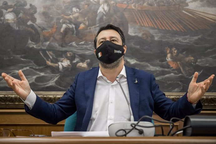 04 May 2021, Italy, Rome: Lega Nord leader Matteo Salvini speaks during a press conference on the presentation of proposals for agricultural development. Photo: Roberto Monaldo/LaPresse via ZUMA Press/dpa