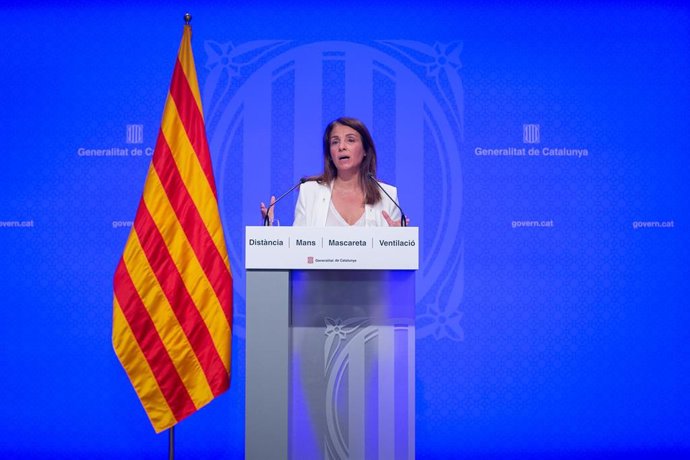 La consellera de Presidencia y portavoz del Govern en funciones, Meritxell Budó, en rueda de prensa tras el Consell Executiu, a 18 de mayo de 2021, en Barcelona (España)