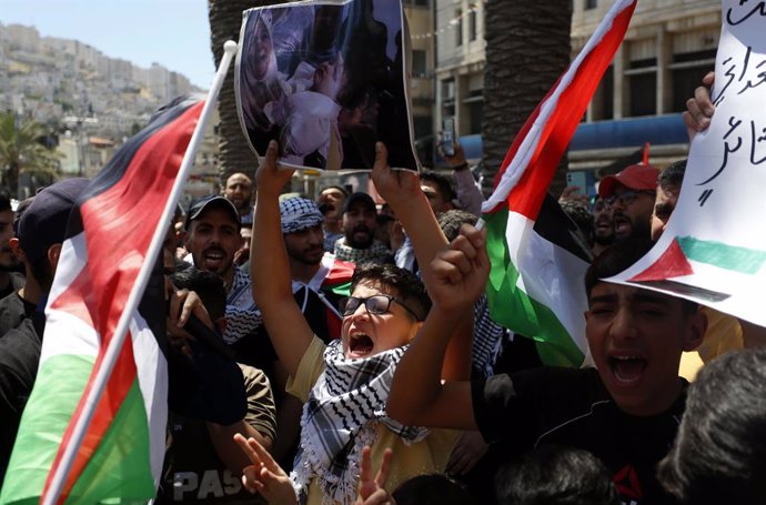 Manifestación palestina en Nablus, Cisjordania